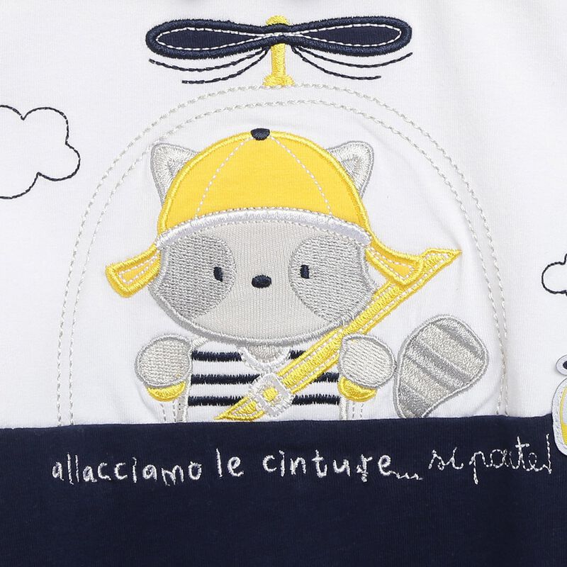Boys White & Blue Nappy Opening Babysuit image number null